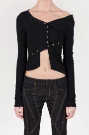 Prisca Vera Black Mesh Asymmetrical Cardigan at Prisca Vera